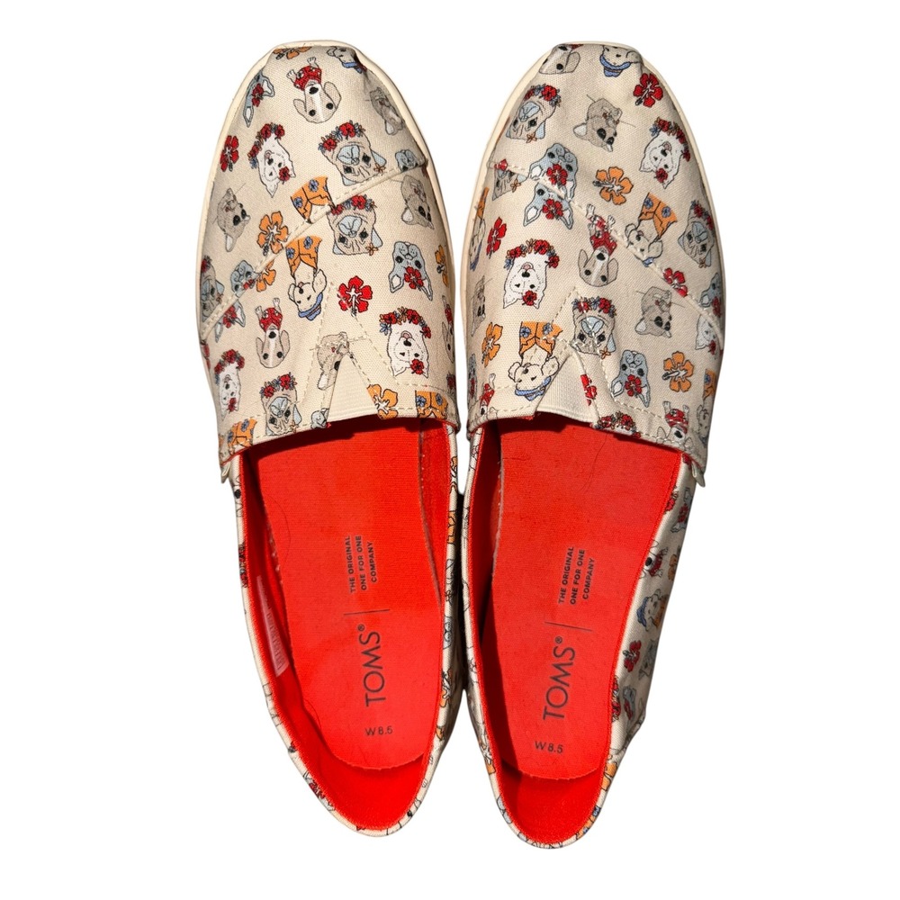 TOMS Womens Alpargata Dog Print Slip On Shoes Cream Red 8.5 10017286